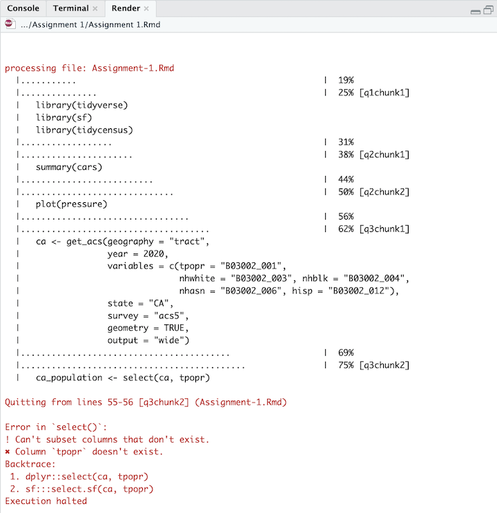 R Markdown knitting stopped by an error